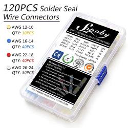 120PCS Solder Seal Wire Connectors - Sopoby Heat Shrink Solder Connectors - Waterproof Solder Butt Connector Kit Insulated Automotive Marine Electrical Wire Terminals