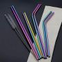 Reusable Metal Straws with Silicone Travel Case Cleaning Brush Long Stainless Steel Straws Bent Drinking Straw for 20 and 30 oz Tumbler diameter 0.24 inch (rainbow)