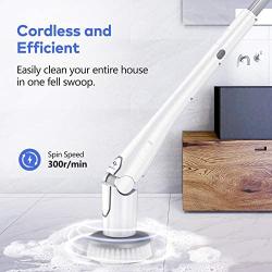 Tilswall Electric Spin Scrubber, Cordless Grout Shower 360 Power Bathroom Cleaner with 4 Replaceable Rotating Brush Heads, Tool-Free Adjustable Extension Handle for Tile, Floor, Bathtub