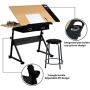 Yaheetech Height Adjustable Drafting Table Desk Drawing Table Desk with P2 Tiltable Tabletop, Stool and 2 Storage Drawers for Reading, Writing,Studying Art Craft Work Station