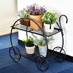 Safstar Metal Plant Stand, Two Tiered Garden Cart Shelf for Indoor Outdoor Home Garden Patio, Parisian Style Flower Pot Holder, Stable and Durable