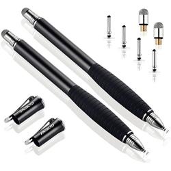 MEKO (2nd Generation) [2 in 1 Precision Series] Disc Stylus Pen for iPhone, iPad Pro/Mini/Air, Samsung Galaxy Note and All Touch Screen Devices Bundle with 6 Replacement Tips,Pack of 2(Black/Black)