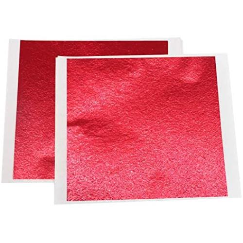 Imitation Gold Foil Leaf Sheets - VGSEBA 100 Pieces Red Metal Leaf Papers Perfect Choice for Gilding Crafts, Furniture Decorations, Arts Project, 5.1'' x 5.3'' Loose Leaf