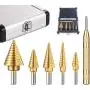 6 pcs Titanium Step Drill Bits Set and Automatic Center Punch - High-Speed Metal Steel Drill Double Side, Hss Cobalt Multiple Hole 50 Sizes with Aluminum Case 6 pcs Titanium Step Drill Bits Set and Automatic Center Punch - High-Speed Metal Steel Drill Double Side, Hss Cobalt Multiple Hole 50 Sizes with Aluminum Case