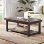 DYH Coffee Tables for Living Room, Rustic Wood and Metal Cocktail Table with Shelf, 47 Inch Vintage Espresso