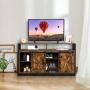 VINGLI Farmhouse TV Stand with Sliding Barn Doors for TVs up to 55'' Flat Screen, Rustic Entertainment Center Media Console Table Cabinet w/Adjustable Shelves (Rustic Brown)