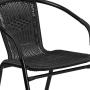 Flash Furniture 28 Square Glass Metal Table with Black Rattan Edging and 2 Black Rattan Stack Chairs
