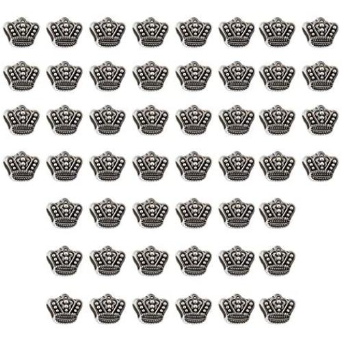Mystart 50 Pieces King Crown Alloy Beads Big Hole Loose Beads Bracelet DIY Jewelry Findings