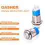 Gasher 5pcs 16mm/0.63inch Metal Momentary Stainless Push Button Switch for Car RV Truck Boat with 12V LED Light Green Yellow Red Blue White