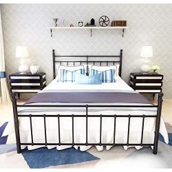 Metal Bed Frame Queen Size with Vintage Headboard and Footboard Platform Base Wrought Iron Bed Frame Black