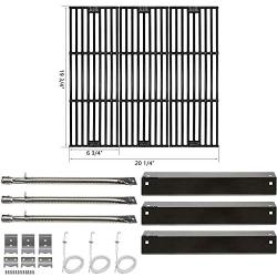 Hisencn Replacement Rebuild Repair Kit Fits Chargriller 3001, 3008, 3030, 4000, 5050, 5252 Gas Grill Models, Stainless Steel Burner, Porcelain Steel Heat Plate, Porcelain Cast Iron Cooking Grid Grates