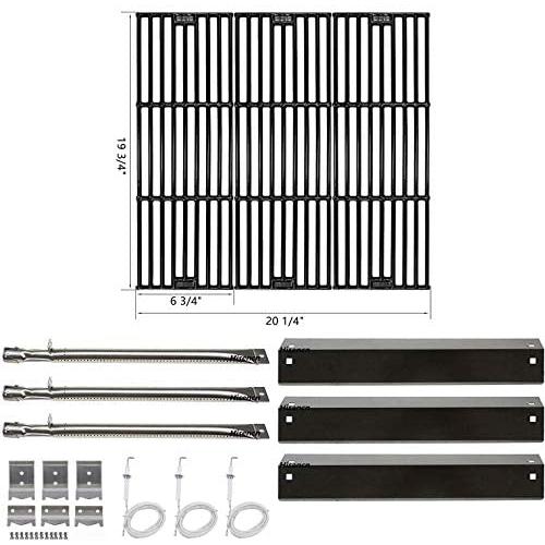 Hisencn Replacement Rebuild Repair Kit Fits Chargriller 3001, 3008, 3030, 4000, 5050, 5252 Gas Grill Models, Stainless Steel Burner, Porcelain Steel Heat Plate, Porcelain Cast Iron Cooking Grid Grates