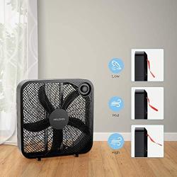 PELONIS PFB50A2ABB-V 3-Speed Box Fan for Full-Force Circulation with Air Conditioner, Black, 2020 New Model