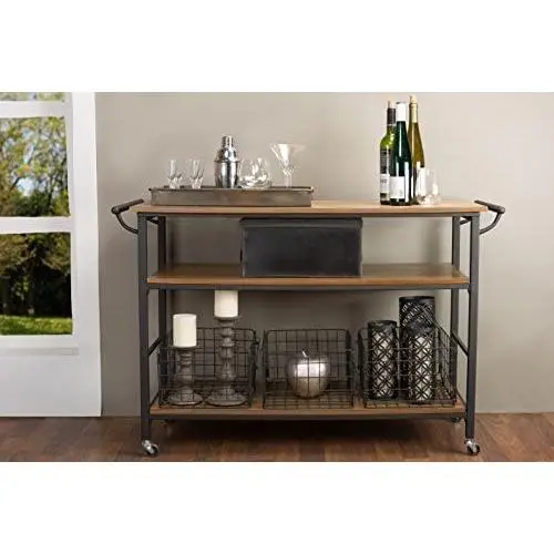 Baxton Studio Lancashire Wood and Metal Kitchen Cart, Brown Baxton Studio Lancashire Wood and Metal Kitchen Cart, Brown