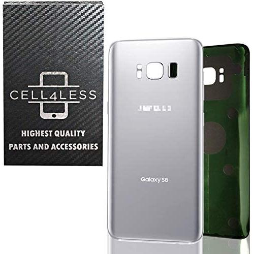 CELL4LESS Compatible Back Glass Cover Back Battery Door w/Pre-Installed Adhesive Replacement for Samsung Galaxy S8 OEM - All Models G950 All Carriers- 2 Logo - OEM Replacement (Arctic Silver)