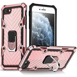 Military Grade for iPhone 8 Case iPhone 7 Case iPhone SE 2020 Metal Rotating Ring with Kickstand Holder Armor Heavy Duty Shockproof Drop Protective Cover for iPhone 8/7/SE 2020 Phone Case (Rose Gold)