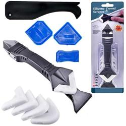 3 in 1 Silicone Caulking Tools（stainless steelhead）, Sealant Finishing Tool Grout Scraper, Reuse and Replace 5 Silicone Pads, Great Tools for Kitchen Bathroom Window, Sink Joint