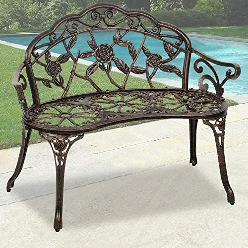 Garden Bench Outdoor Bench Park Benches for Outdoors Metal Aluminum Porch Chair Seat Furniture Perfect for Patio Park Yard Deck Entryway, Floral Rose Accented Bronze Garden Bench Outdoor Bench Park Benches for Outdoors Metal Aluminum Porch Chair Seat Furniture Perfect for Patio Park Yard Deck Entryway, Floral Rose Accented Bronze