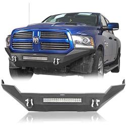 Hooke Road Dodge Ram Bumper Full Width Front Bumper w/120W LED Light Bar & D-Rings for 2013-2018 Ram 1500 (Exclude Rebel)