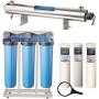 Bluonics 110W UV Ultraviolet Light + Sediment & Carbon Well Water Filter Purifier System with NPT 1'' Ports > 24 GPM UV Sterilizer with 3 Big Blue Size 4.5 x 20 Filters