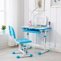 Mecor Kids Desk, Height Adjustable Children Study Table and Chair Set, Childs Desk w/Lamp School Student Writing Desk w/Pull Out Drawer Storage,Pencil Case,Bookstand Blue