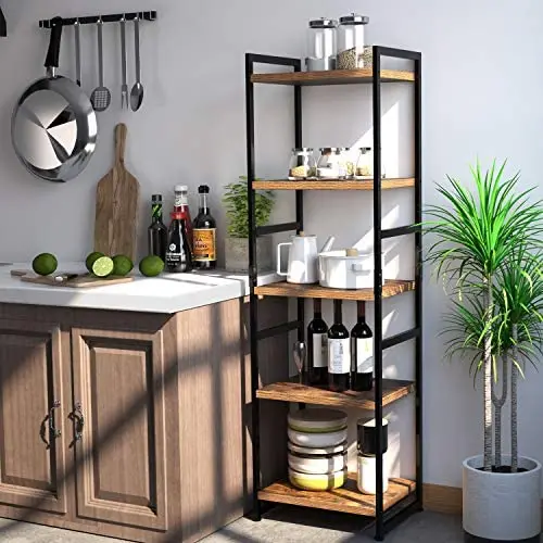 Homfa 5-Tier Corner Shelf, Free Standing Ladder Shaped Plant Flower Stand Rack Bathroom Storage Tower Industrial Style Utility Organizer Wood Look Accent Metal Frame Modern Furniture Home Office Homfa 5-Tier Corner Shelf, Free Standing Ladder Shaped Plant Flower Stand Rack Bathroom Storage Tower Industrial Style Utility Organizer Wood Look Accent Metal Frame Modern Furniture Home Office