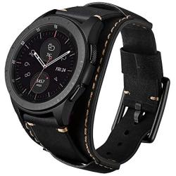 Leotop Compatible with Samsung Galaxy Watch 42mm/Galaxy Watch 3 41mm/Active 40mm/Active 2 40mm 44mm/Gear S2 Classic Bands 20mm Replacement Genuine Leather Cuff Strap with Metal Buckle Men Women(Black)