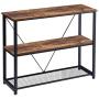 FELLYTN Console Tables for Entryway, Industrial Sofa Table with Metal Mesh Shelf 3 Tier Hallway Table, 40 Inch Rustic Brown