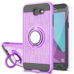 Galaxy J3 Emerge/J3 Eclipse/J3 Prime/J3 Mission/Luna Pro/Sol 2/Express Prime 2 Case with HD Screen Protector,YmhxcY 360 Degree Rotating Ring & Bracket Back Cover for Samsung J3 2017-ZH Purple