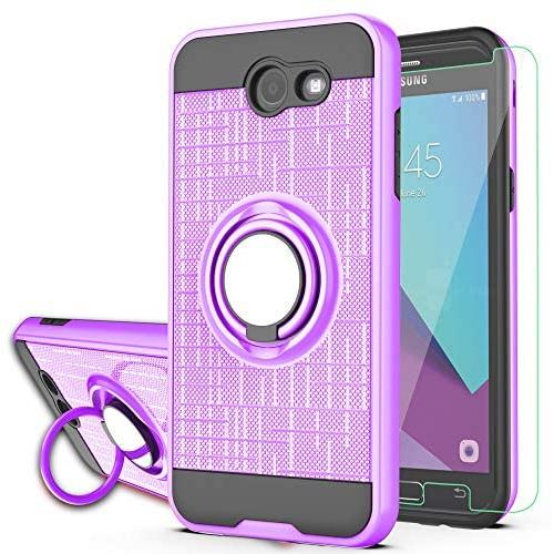 Galaxy J3 Emerge/J3 Eclipse/J3 Prime/J3 Mission/Luna Pro/Sol 2/Express Prime 2 Case with HD Screen Protector,YmhxcY 360 Degree Rotating Ring & Bracket Back Cover for Samsung J3 2017-ZH Purple