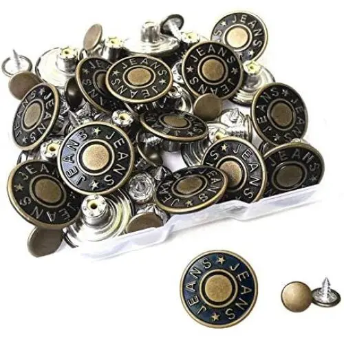 24 Sets Premium Replacement Jean Buttons,20mm Combo Copper Tack Buttons Replacement Kit with Rivets and Metal Base