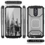 TJS Phone Case Compatible with LG Stylo 4 2018/Stylo 4 Plus/Q Stylus/Q Stylus Plus/Q Stylus Alpha, [Full Coverage Tempered Glass Screen Protector] Aluminum Magnetic Support Metal Plate Back (Red)