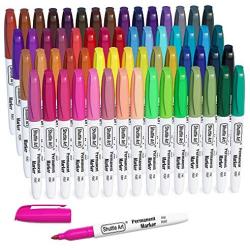 60 Colors Permanent Markers, Fine Point, Assorted Colors, Works on Plastic,Wood,Stone,Metal and Glass for Doodling, Coloring, Marking by Shuttle Art