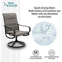 PHI VILLA Patio Swivel Dining Chair Set of 2, Metal Chairs for Kitchen Garden, with Textilene Padded Sling Fabric