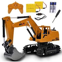 Channel Full Functional Remote Control Excavator Toy with Metal Shovel, Rechargeable Construction Vehicle with Sound & Flashing Lights for 3 4 5 6 7 8 Year Old Boys and Girls Birthday Gifts