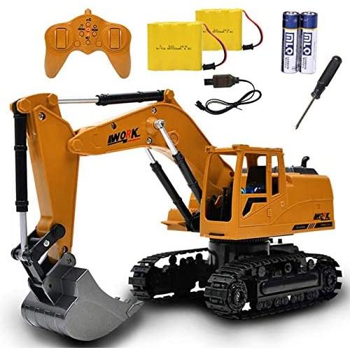 Channel Full Functional Remote Control Excavator Toy with Metal Shovel, Rechargeable Construction Vehicle with Sound & Flashing Lights for 3 4 5 6 7 8 Year Old Boys and Girls Birthday Gifts