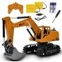 Channel Full Functional Remote Control Excavator Toy with Metal Shovel, Rechargeable Construction Vehicle with Sound & Flashing Lights for 3 4 5 6 7 8 Year Old Boys and Girls Birthday Gifts