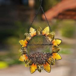 Evergreen Garden Sunflower Metal and Glass Hanging Mesh Bird Feeder - 12.5”W x 3'' D x 17'' H