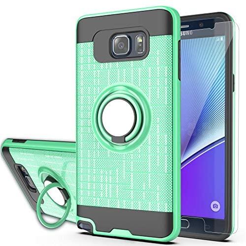 Note 5 case Galaxy Note 5 Case with HD Screen Protector,Ymhxcy 360 Degree Rotating Ring & Bracket Rubber Dual Layer Shock Bumper Resistant Back Cover for Samsung Galaxy Note 5-ZH Mint