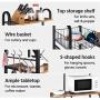 Yaheetech 35.5 inch Industrial Kitchen Bakers Rack, 4-Tier Microwave Oven Stand Workstation Organizer Shelf with Metal Frame, Utility Storage Shelf for Spices with 10 S-Hooks