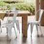 Devoko Metal Indoor-Outdoor Chairs Distressed Style Kitchen Dining Chairs Stackable Side Chairs with Back Set of 4 (White)