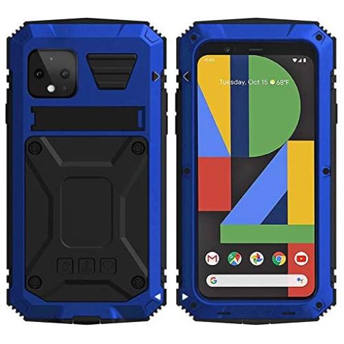Simicoo Googel Pixel 4 XL Metal Bumper Rugged Silicone Case Hybrid Military Heavy Duty case with Built-in Screen Protector Shockproof Armor Defender Tough Cover for Googel Pixel 4 XL (Blue, Pixel 4XL)