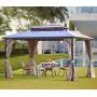 YOLENY 10x13 Outdoor Polycarbonate Double Roof Hardtop Gazebo Canopy Curtains Aluminum Frame with Netting for Garden,Patio