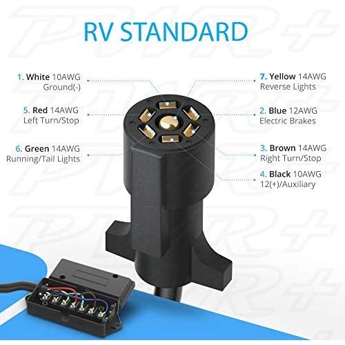 7-Way Trailer Plug Connector Cord 7-Pin: USA Business Extra Long 8 Ft, Heavy Duty, Weatherproof, Corrosion Resistant, Double Prongs, RV 7 Pin Wire Inline Light Trailer Wiring Harness Cable