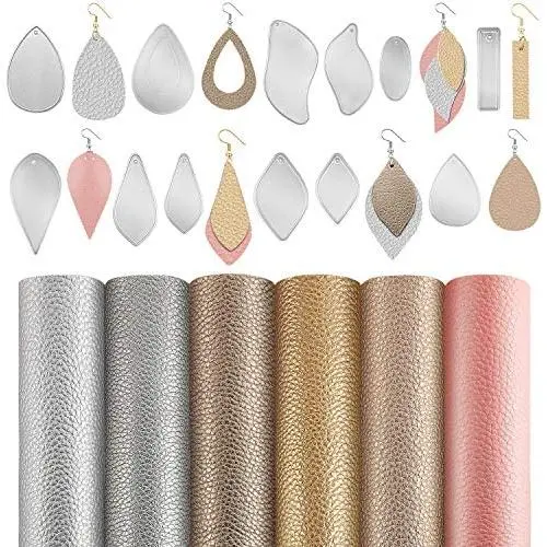 12 Pieces Teardrop Earring Cutting Dies Metal Earring Die Cuts Molds and 6 Pieces Faux Leather Sheets for DIY Earring Making Crafts Supplies