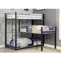 Furniture of America Crossman Metal Triple Twin Bunk Bed in Sand Black