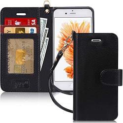 FYY Luxury PU Leather Wallet Case for iPhone 6/6s, [Kickstand Feature] Flip Phone Case Protective Shockproof Folio Cover with [Card Holder] [Wrist Strap] for Apple iPhone 6/6s 4.7'' Black