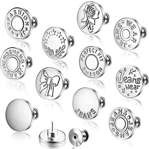 12 Sets Replacement Metal Jean Buttons Silver No Sew Instant Buttons 17 mm Detachable Pants Buttons for Jeans Clothes Jackets Bags 12 Sets Replacement Metal Jean Buttons Silver No Sew Instant Buttons 17 mm Detachable Pants Buttons for Jeans Clothes Jackets Bags