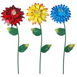 Bloom Valley Floral Garden Stake Tricolor Outdoor Glow in Dark Plant Pick Water Proof Metal Flower Stick Décor for Lawn Yard Patio,3 PCS