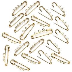 20 Pieces Metal Kilt Pin Brooch Clasp 3 Holes Safety Pins Brooch Findings for Arts Sewing Crafts 1.7x5.6cm Golden